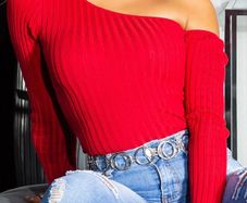 One-Shoulder Ribbed Sweater fits xs-s colour MAROON