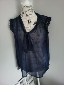 navy blouse with bow tie - any reasonable offer