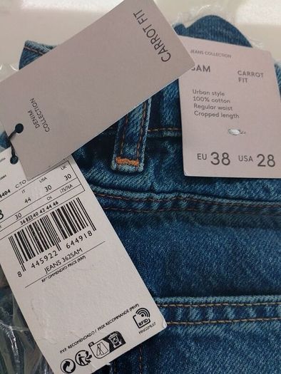 New! Youths teenager Mango Sam carrot blue denim jeans Euro 38