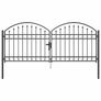 Fence Gate Double Door with Arched Top Steel 300x125 cm Black Image 2