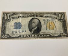 1934 A 10 Dollars Silver certificate Yellow Seal Rare