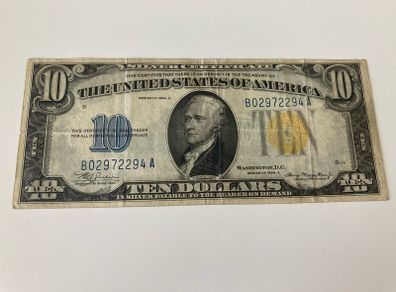 1934 A 10 Dollars Silver certificate Yellow Seal Rare