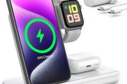 Foldable 3 in 1 Wireless Charging Station for Apple Devices, Wireless Charger Stand with 20W PD Adapter for iPhone 17/16/15/14/13/12/11, Apple Watch &amp; AirPods Charging Dock White