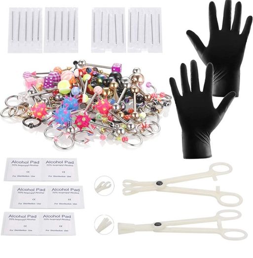 120PCS Ear Nose Piercing Kit, Mixed Piercing Kit Stainless Steel for Lip Tongue Eyebrow Tragus Nipple Belly Barbell Helix Septum Rings Horseshoe Body Piercing Jewellery (FREE POSTAGE)