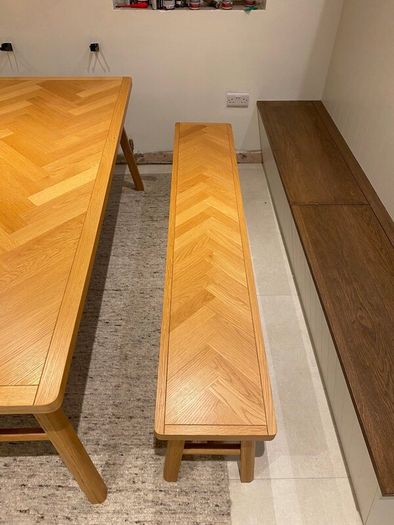 Dining room table, chairs and bench