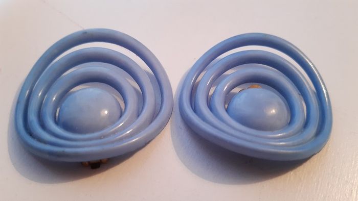 1960s Blue Geometric Large Round Earrings