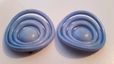 1960s Blue Geometric Large Round Earrings