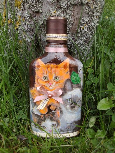 Hand made decoupage bottle.