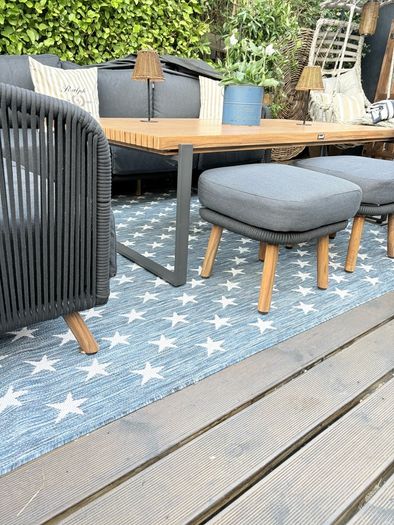 Ex display limited edition 200cm x 300cm navy and white star print indoor/outdoor rug