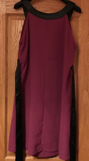 Purple dress Size 16 with black satin detail