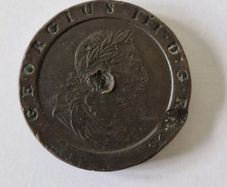 Cartwheel Twopence Coin 57gr Great Britain 2D 1797 George III Countermarked