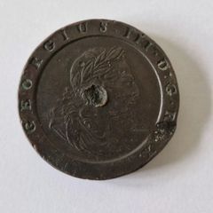 Cartwheel Twopence Coin 57gr Great Britain 2D 1797 George III Countermarked