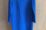Vanilia knee length blue textured dress with long sleeves, size 38 (10-12)