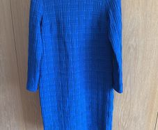 Vanilia knee length blue textured dress with long sleeves, size 38 (10-12)