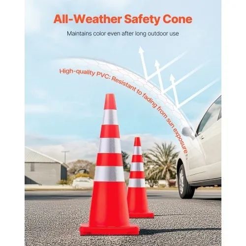 Safety Cones, 6 x 36" Traffic Cones, PVC Orange Construction Cones, Reflective Collars Traffic Cones with Weighted Base Used for Traffic Control, Driveway Road Parking and School Improvement