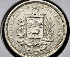 1960 Venezuela 1 Bolivar Excellent Silver coin