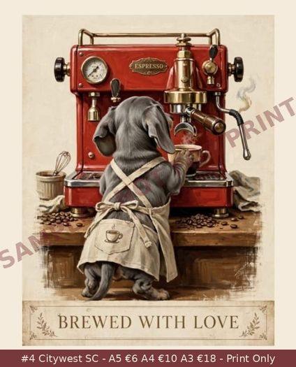 Dachshund Coffee Prints A5 A4 A3 - 6 Designs - Citywest SC - 250gsm Matte - Sausage Dog