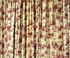 3 Pairs of French Toile de Jouy curtains - Gold & Brick Colour