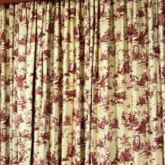 3 Pairs of French Toile de Jouy curtains - Gold & Brick Colour