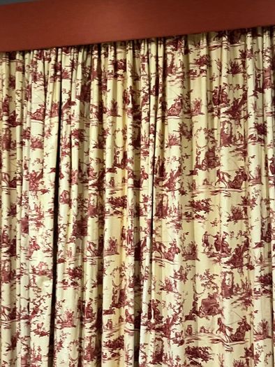 3 Pairs of French Toile de Jouy curtains - Gold & Brick Colour
