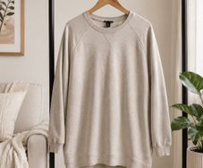 sweatshirt H&M long beige sweatshirt with curved hemline medium