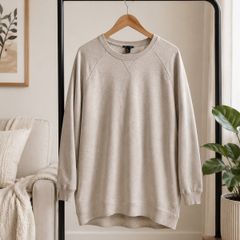 sweatshirt H&M long beige sweatshirt with curved hemline medium