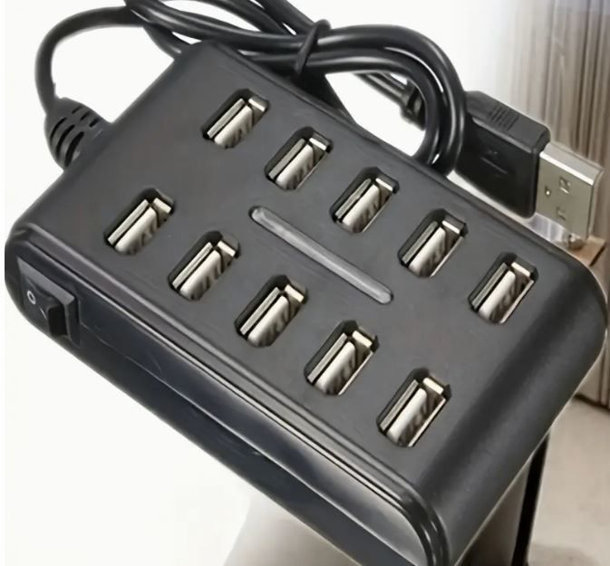 10-Port USB Hub with On/Off for Switch, new, unopened.