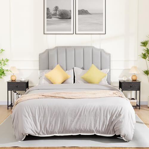 Bedside Table Set of 2, Small Side Table with Fabric Drawer, Sofa Table with Storage Shelf, Nightstand with Metal Frame for Bedroom, Living Room, Dark Grey