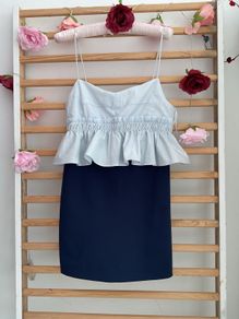 dress Zara size medium dress front playsuit back navy with blue frilled top