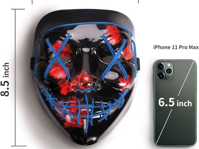 Scary LED Halloween Mask, Light up Mask Cosplay, LED Rave Face Mask Costume 3 Lighting Modes, Halloween Face Masks for Men Women Kids