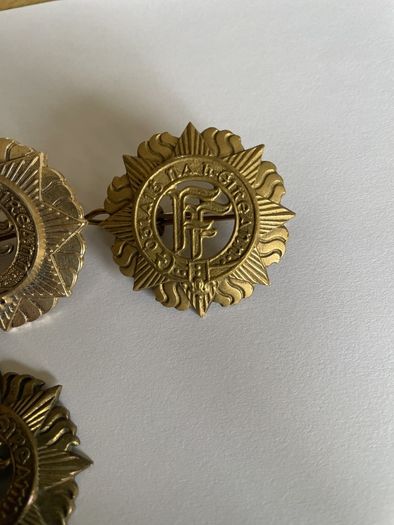 Irish Army cap badges three brass one staybrite