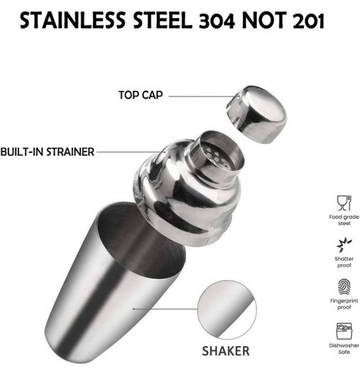 Cocktail Making Set, Cocktail Shakers 6 Pieces Set 750ml Capacity with Bar Accessories and Recipes Made of Food Grade Stainless Steel 304 Great for Home and Bar Use or As a Gift (FREE POSTAGE)