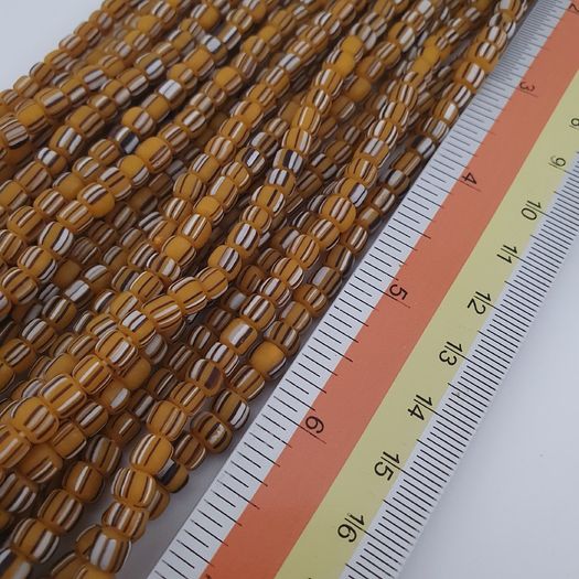 Vintage African Style Stripe Glass 4-5.5mm Beads Necklace Strand