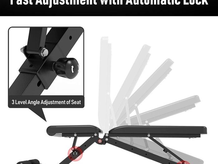 Adjustable Weight Bench Full Body Exercise Foldable Workout Training Bench with Automatic Locking for Upright Tilt and Flat