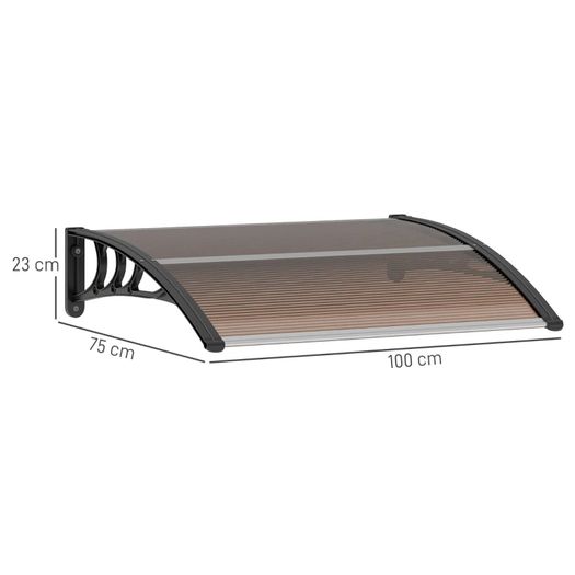 Curved Window Door Canopy Aluminium Rigid Plastic Polycarbonate Fixed Outdoor Awning Modern Design UV Water Rain Resist 100 x 75cm Brown