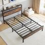 Double Bed Frame with Wooden Storage Shelf Headboard, Metal Platform Bed Frame Image 5