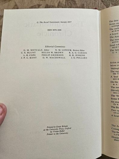 The Numismatic Chronicle  X 2 1977 & 1979. Both First Edition Hardback In Good Condition   See Photos For Same.