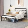 4ft6 Double Bed Frame with High Headboard and Footboard,Vintage Platform Bed Double,Heavy Duty Metal Platform,Steel Slat Support,No Box Spring Needed,Easy Assembly,Black Image 7