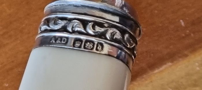 hallmarked crumbscoop and associated horsehair brush