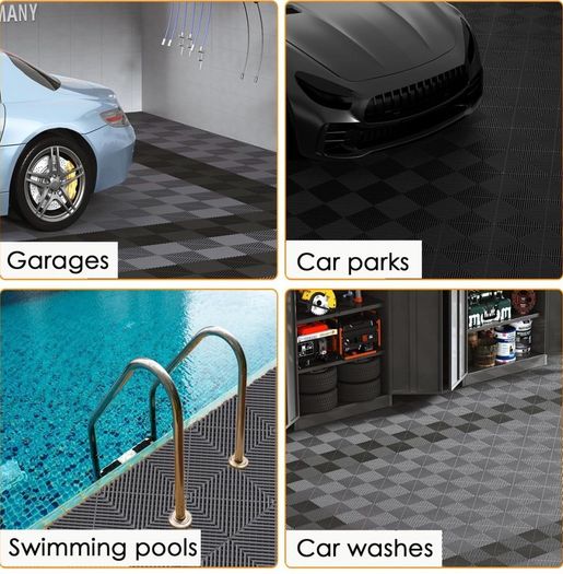 20 Pack Industrial Interlocking Floor Tiles Garage Mats 40 x 40 cm Modular Interlocking Floor Mats Slip Garage PVC Cushion Workshop Drainage Mat for Outdoor Wet Area