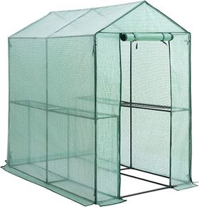 Foil Greenhouse Tomato House Plant House with 4 Shelves Roll-Up Door