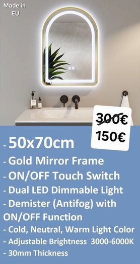 LED Bathroom Mirrors Selection Clock Speakers Bluetooth Demister Antifog Wi-Fi Weather Station Makeup