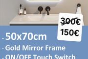 LED Bathroom Mirror Gold Frame Fog Free Demister