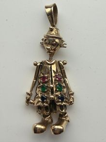 Vintage gold clown pendant