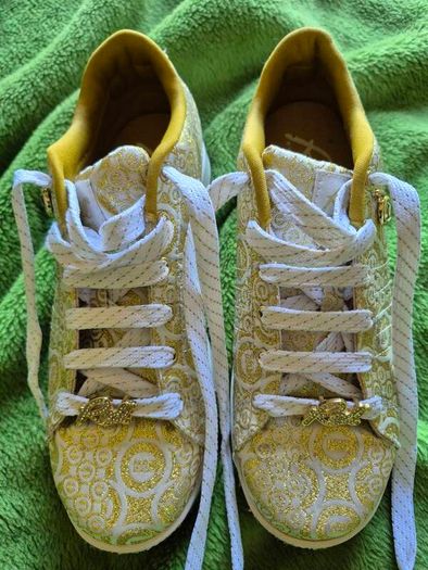 Ecko Red Women's Gold & White Monogram Trainers - Size 4