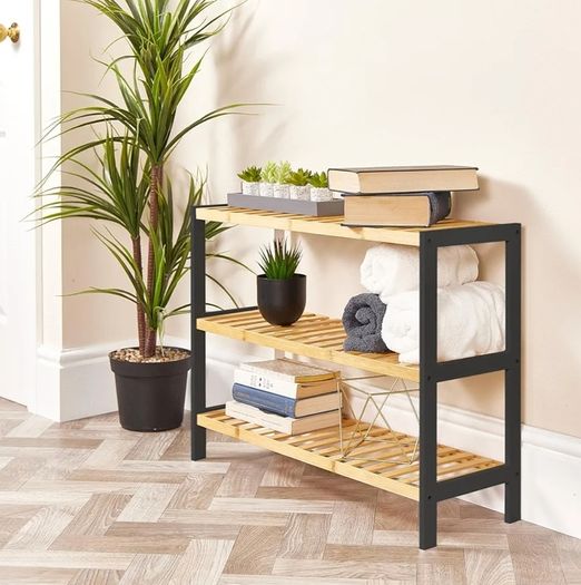 3 Tier Natural Bamboo Shoe Rack, Easy Assembly & Strong Design  Ideal for Corridor,Bedroom,Bathroom,Hallway & Small Spaces Large Capacity Up to 9 Pairs of Shoes(55x70x25cm)