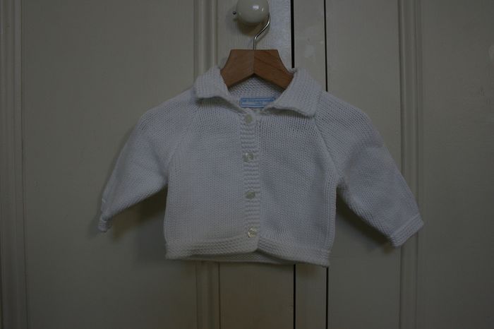 The Little White Company White Cotton Knit Cardigan Age 0 - 3 Months - Like New