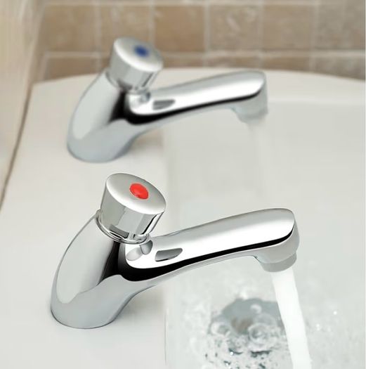 Chrome Hot and Cold Twin Brass Modern Bathroom Non Concussive Basin Taps