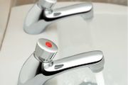 Chrome Hot and Cold Twin Brass Modern Bathroom Non Concussive Basin Taps