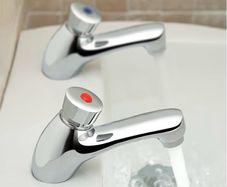 Chrome Hot and Cold Twin Brass Modern Bathroom Non Concussive Basin Taps